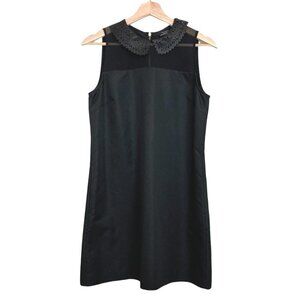 TED BAKER Izziey Sleeveless Black Shift Dress w/Laser Cut Collar